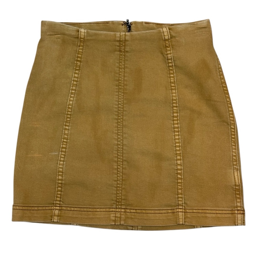 Free People Tan Garment-Dyed Seamed Denim A-Line Mini Skirt – Size 2